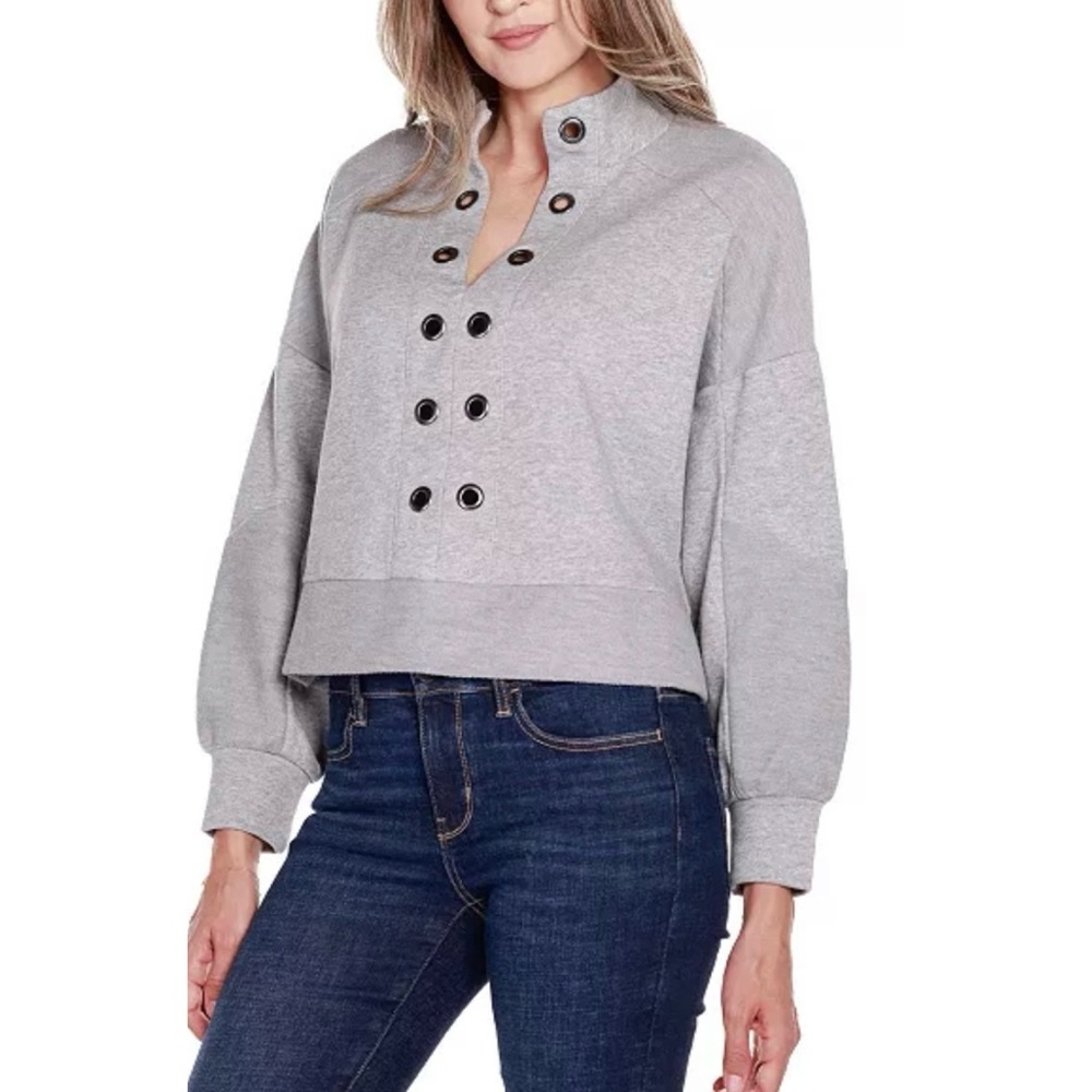 Belldini Grommet Detail Mock Neck Pullover